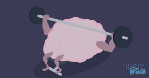Cartoon of a brain lifting weights