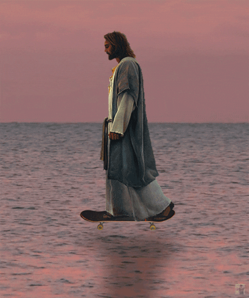 animated skateboard god jesus jesus christ walk on water animated GIF