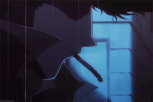 this gif has everything: anime, smoking, spike, cowboy bebop!