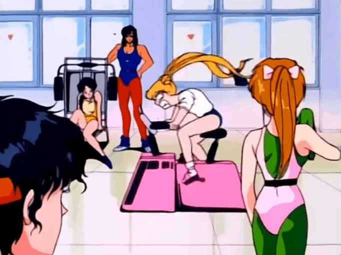 this gif has everything: anime, kawaii, gym, exercise!