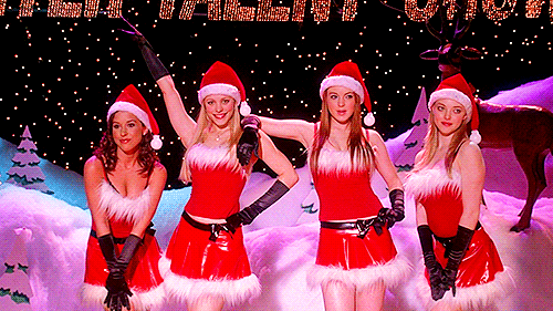 Cady, Regina, Gretchen, and Karen doing their iconic Christmas routine