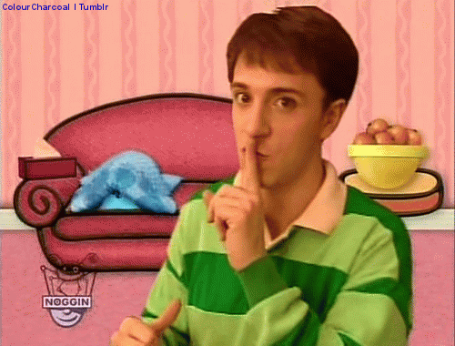 this gif has everything: blue, 1990s, secret, quiet!