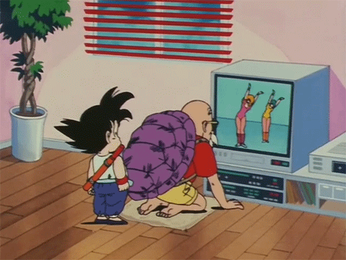 this gif has everything: goku, dragon ball, master roshi