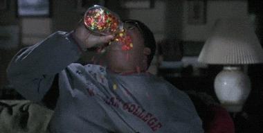 eating hungry fat candy skittles stuffed too much food animated GIF