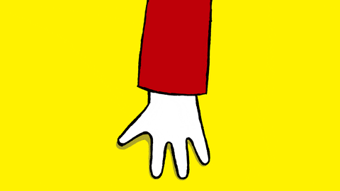 gif of three cartoon people putting their hands together