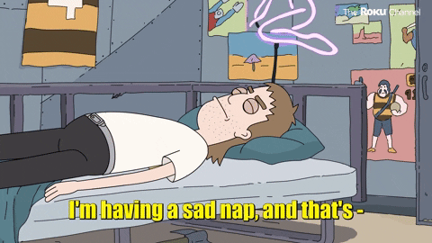 A person laying and talking about committing to their nap

Sad Nap GIF By The Roku Channel
https://media.giphy.com/media/0eXjBa3Ybt19dYGvTp/giphy.gif