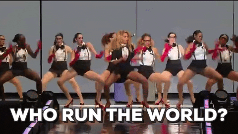 Beyoncé e dançarinas dançando trecho da música "Run the world". Dicionário da empreendedora.
