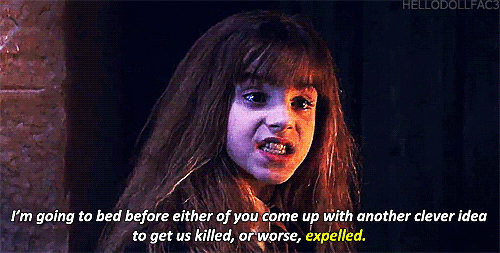 GIF of Emma Watson saying her quote "or worse expelled" in Harry Potter