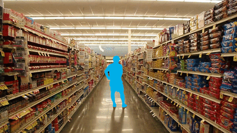 Silueta de hombre bailando en un super mercado
