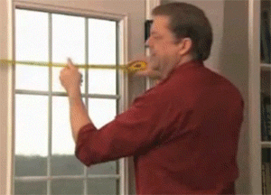 A guy from an infomercial fumbling a measuring tape before falling down