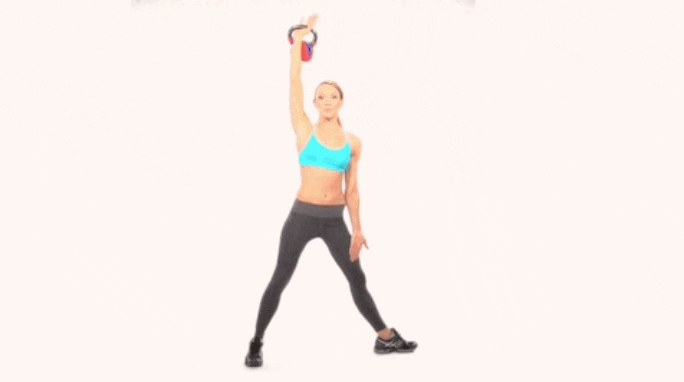 [Image description: A lady doing a kettle bell workout.] Via Giphy