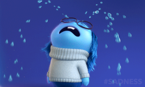 Gif from the movie, Inside Out, where the character Sadness is crying a lot of tears.