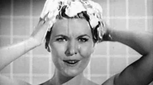 Black and White Girl washing her hair gif