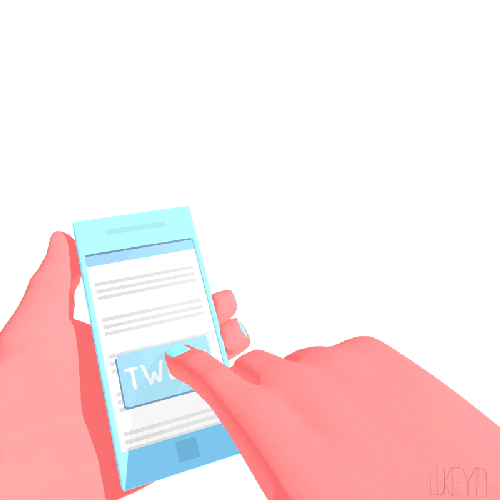 Animation of a person scrolling an article and pressing a 