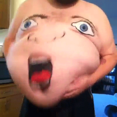 gif of fat man with face painted on his torso, gyrating. Be very afraid.