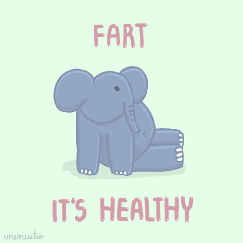 A cartoon elephant farting with the caption Fart it's healthy