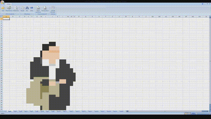 Animação em pixel em que o John Travolta confuso está dentro de uma planilha