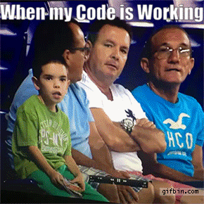 gif showing happy kid after discovering his code is working