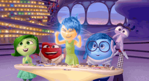 characters from the Disney movie Inside Out celebrating