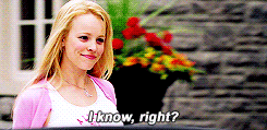 [Image description: A girl smiling and walking, while saying "I know, right?".] Via Giphy.com