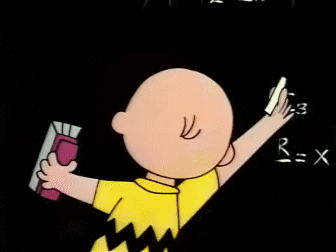 como passar no Enem: gif do personagem Charlie Brown dos Peanut escrevendo em um quadro na escola