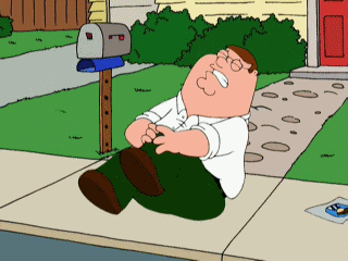 Peter Griffin from Family Guy shouting in pain due to a knee injury