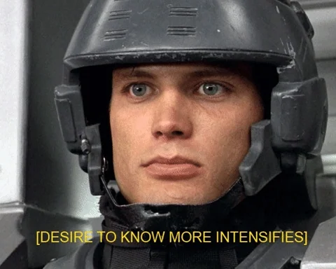 Soldier in a helmet captioned: Desire to know more intensifies