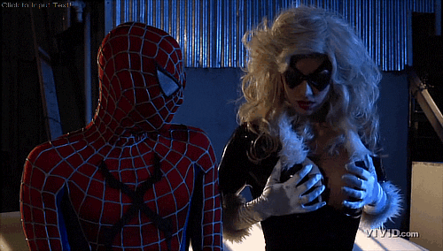 A woman dresses up as black cat to surprise spiderman