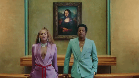 Jay-Z with Beyoncé in Messika diamonds at the Louvre in their "Apeshit" video. Photo Giphy