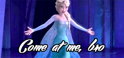 Elsa raising her arms, it says 