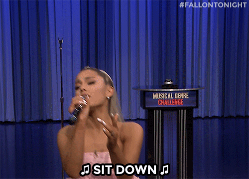 GIF of Ariana Grande on Fallon Tonight singing "Sit Down, Be Humble."