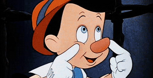 Pinocho diciendo una mentira y viendo como le crece la nariz