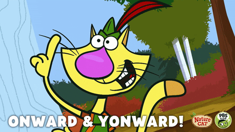 Cat with a Robin Hood costume yelling "Onward & Yonward"