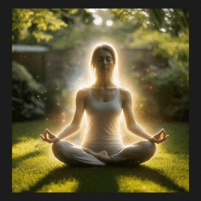 Person meditating, glowing aura