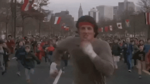 Rocky Balboa avec tous ses fans en train de courir
