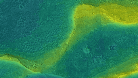 Dotted lines mark where the preserved river channel is. (Courtesy of NASA/JPL/Univ. Arizona/UChicago)