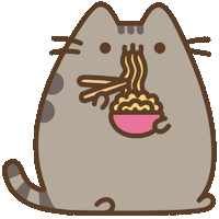 Pusheen the Cat eating noodles