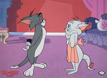 Tom from Tom & Jerry surprise a female cat with a ring for wedding proposal