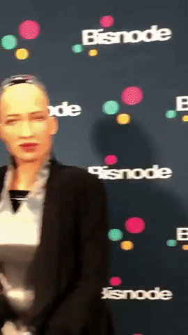 robô que se comunica por meio de inteligência artificial piscando o olho