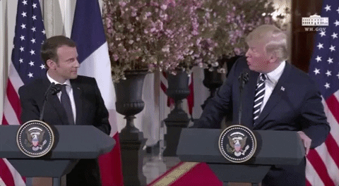 giphy Macron Pays Trump Back For Embarrassing Handshake With Aggressive Greeting (VIDEO) Donald Trump Politics Social Media Top Stories 