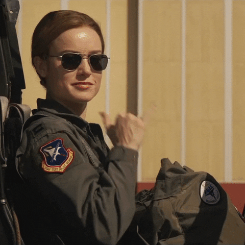 'Captain Marvel' with Carol Danvers (Brie Larson) sat in her plane's cockpit like a boss
