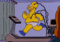 Homer Simpson running on a treadmill