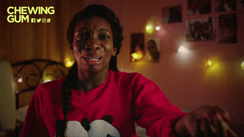 Tracey from Chewing Gum sobbing on her bed gif