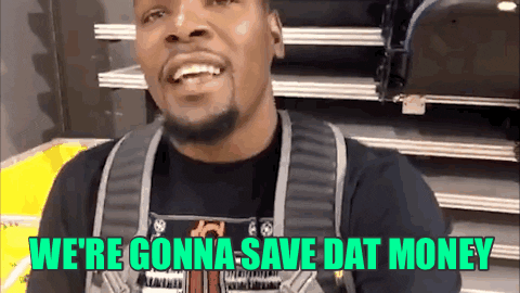 A black man in a black shirt animatedly says: "We're gonna save that money."
