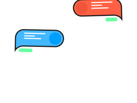 Blue and red chat boxes appearing on a screen.