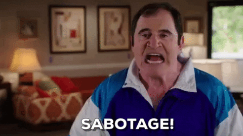 GIF of Richard Kind from the Goldbertgs pointing at screen and declaring SABOTAGE