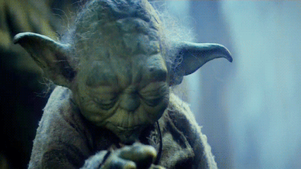 Gif from  Star Wars, the Empire Strikes Back: Yoda is using the force