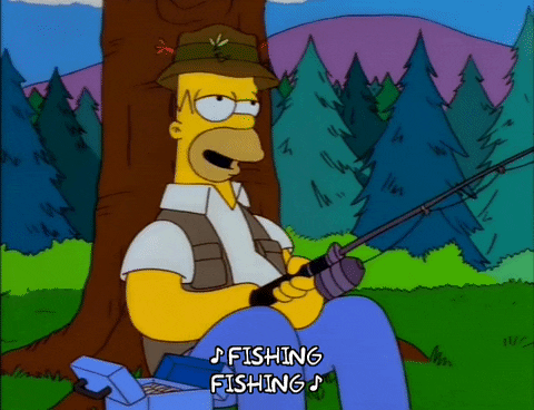 Homer Simpson singing while fishing gif