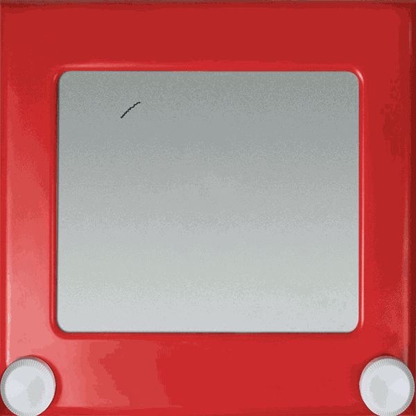 A gif (moving image) of an etch-a-sketch drawing the Xbox logo, shaking, then drawing Master Chief's helmet.