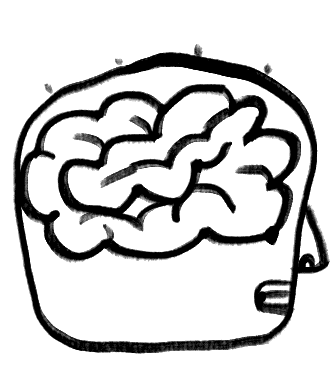 Simple black and white illustration shows brain moving around as if it